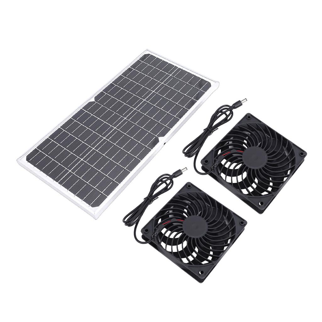 Solar Powered Fan Kit 16W Monocrystalline Solar Panel Dual Exhaust Fans Kit with Protective Net for Pet House Chicken