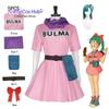 Bulma Cosplay Costumes Pink Dress Anime Role Play Dress Green Wigs For Halloween Carnival Party Women Outfit
