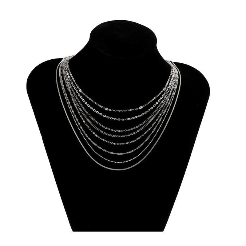 Fashion versatile metal layer collar accessories, simple and trendy multi-layer thin chain necklace
