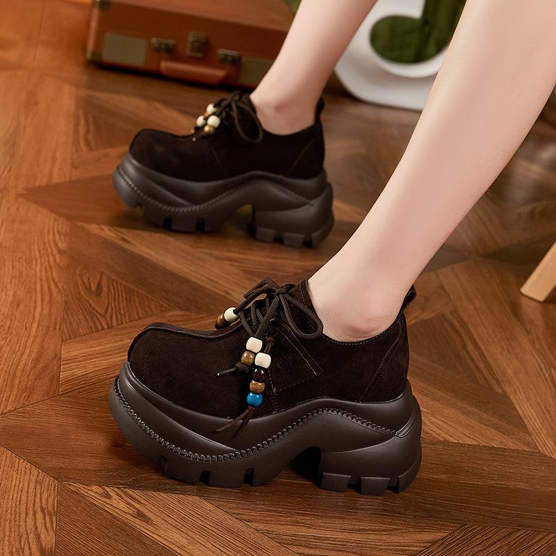Boken Shoes Women's 2026 Spring and Autumn New Style Interior Height Increasing Women's Shoes Soft Bottom Versatile Le Fu Shoes
