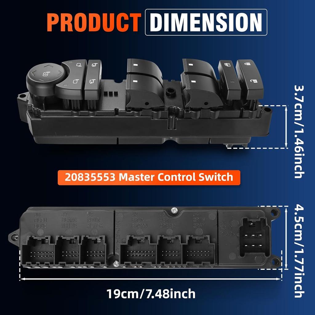 20835553, 15093440 Front Left Power Window Switch, Compatible with Chevrolet Silverado 1500 2007-2013, GMC Sierra 1500 2007-2013 (with Power Folding