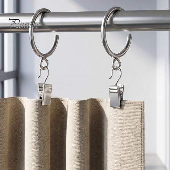 Silent Curtain Hooks for Rods 10Pcs C Shaped Rings, Heavy Duty Bypass Metal Anti Rust Hardware Passing Drapery Rings with Eyelets French Return Smooth