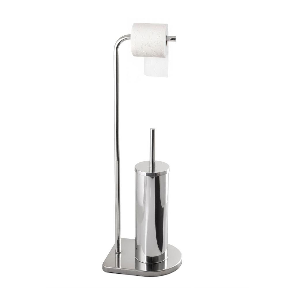 Toilet paper and toilet brush stand AWD INTERIOR 1981 silver stainless steel