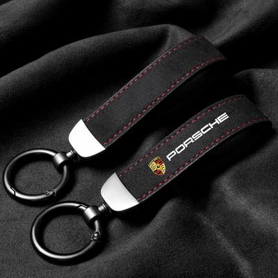 Suede Car Key Rings Man Women Keychains Holder Pendant For Cayenne Panamera Macan 911 Taycan Boxster Cayman 918 Pajun