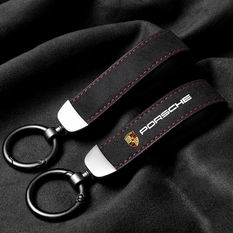 Neuer Wildleder Auto Styling Schlüsselanhänger Anhänger Schlüsselanhänger Geschenke Für Porsche Cayenne Panamera Macan 911 718 Taycan Boxster Cayman 918 Pajun