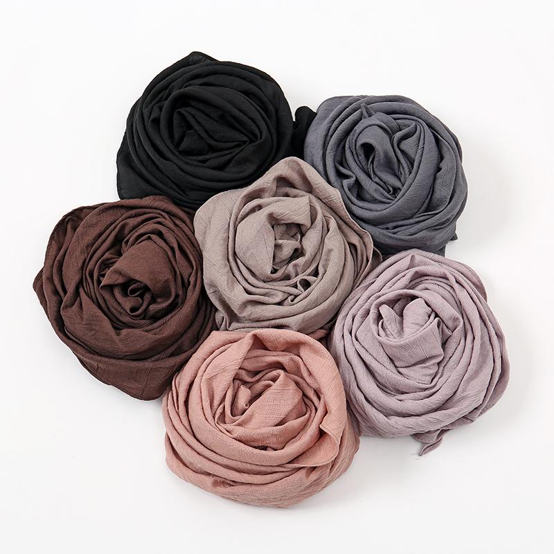90*90Cm Crinkle Square Scarf Women Solid Color Wrinkle Hijab Shawl Thin Soft Cotton Hair Wraps Headscarf