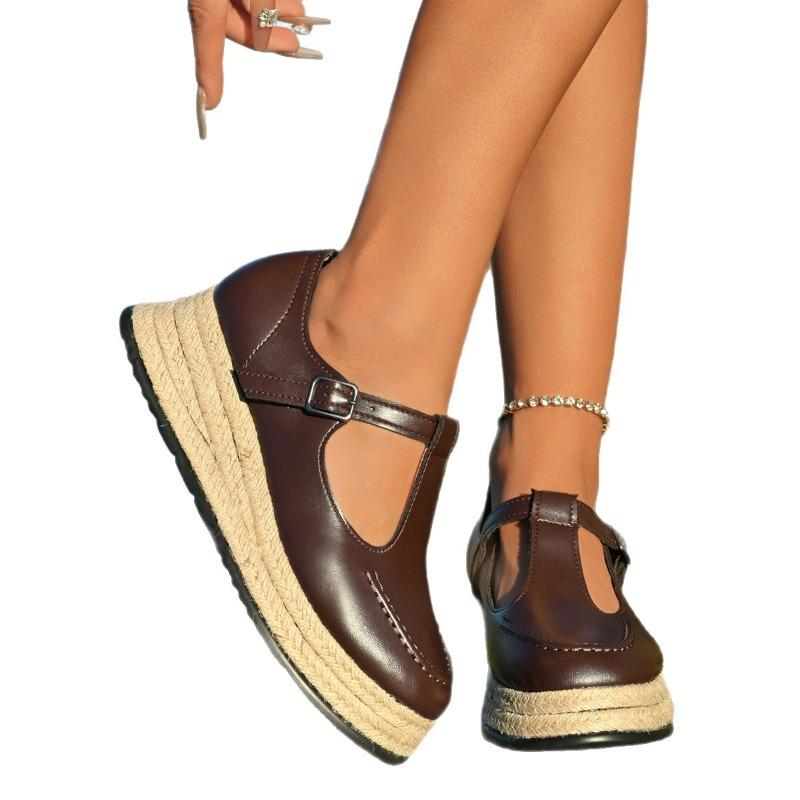 Women's Platform Mary Jane Flats - 5cm Hidden Wedge Espadrille Shoes for Spring/Fall, Low-Cut Casual Shoes with Chunky Sole