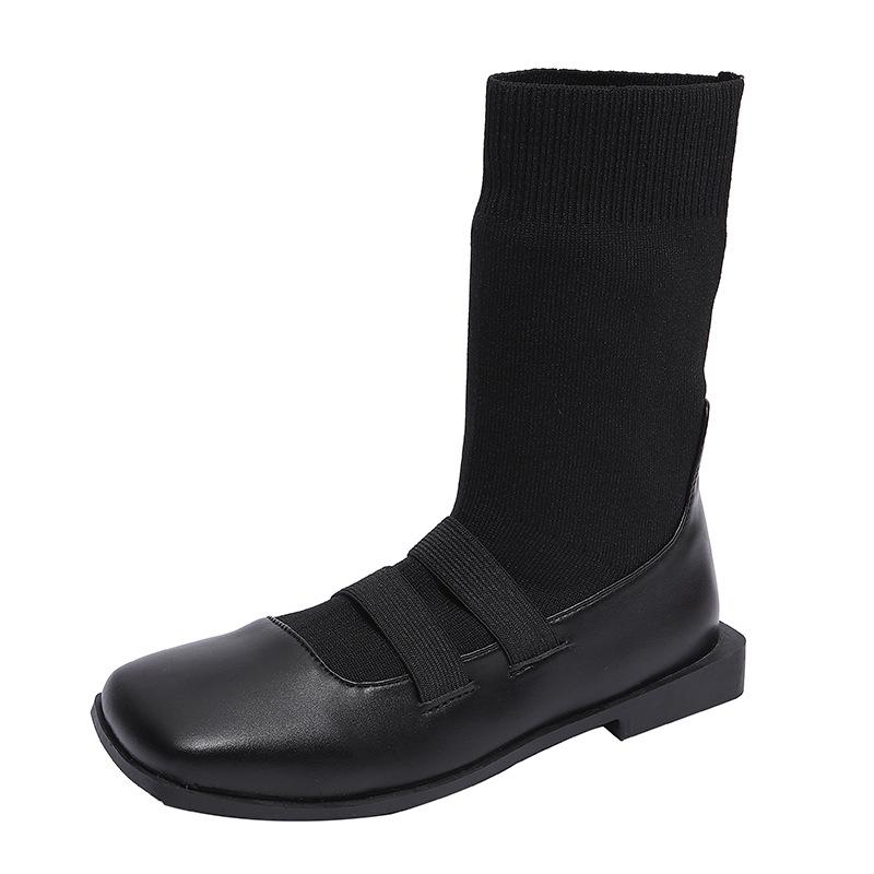 Square head thin knitted socks boots women's shoes 2025 new autumn and winter socks shoes loafer short boots with socks boots