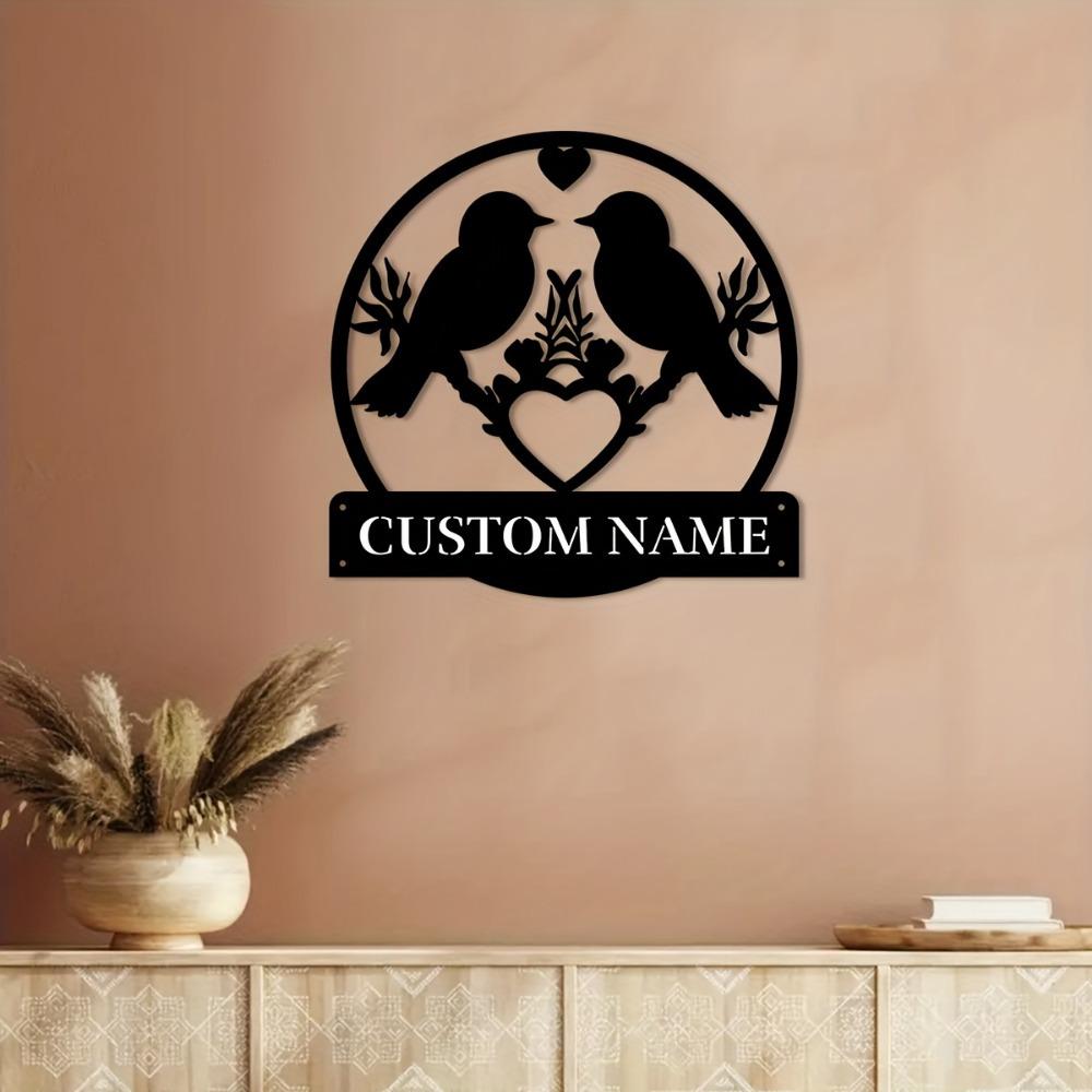 1pc Custom Metal Bird Heart Wall Art for Couples, Personalized Lovebird Sign, Rustic Home Decor, Indoor/Outdoor Gift