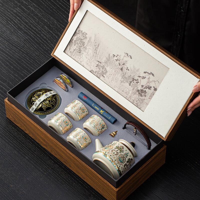 HX Ru Kiln Jinyincuo Overhead Handle Tea Set