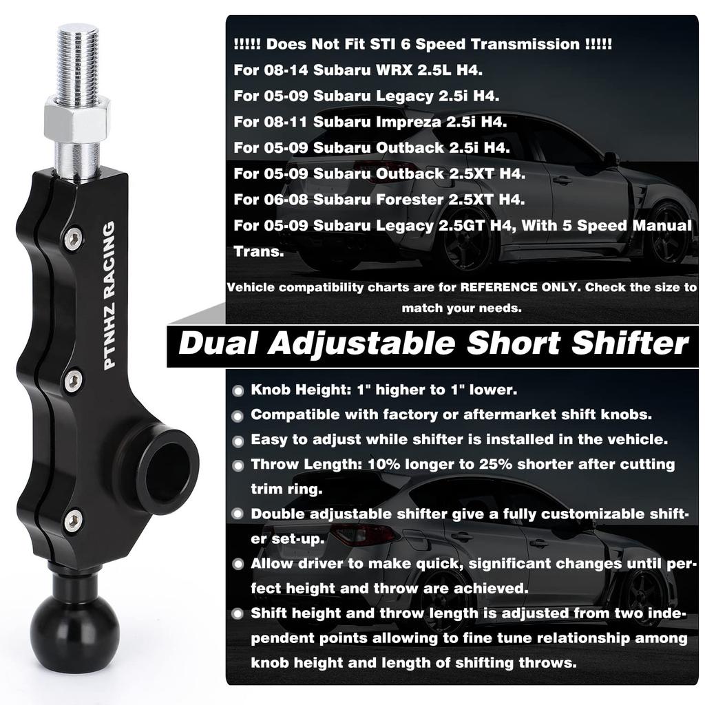PTNHZ RACING Double Adjustable Short Shifter for Subaru Impreza WRX Legacy Outback Black