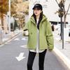 Damen Kapuzen-Pufferjacke Unifarben Reißverschluss Kordelzugbündchen Lockere Passform Warmer Baumwollwattierter Mantel