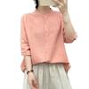 Women's Fashionable Casual Oversized Double-Layer Cotton Yarn Stand Collar Shirt With Mid-Length Sleeves In  Colour Top
