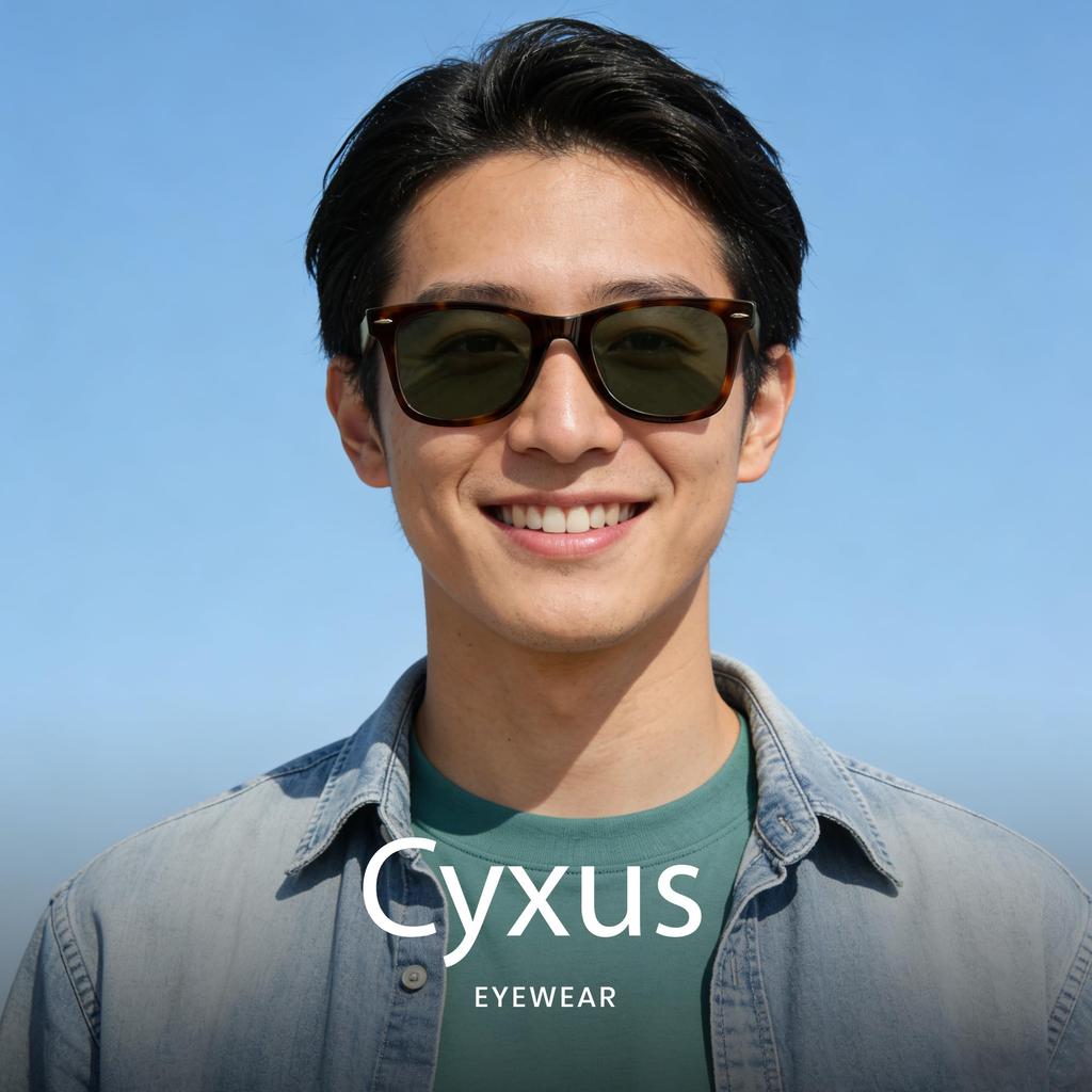Wellington Acetate UV Unisex Green Lens Tortoiseshell [Cyxus] Sunglasses, Frame, Protection, Stylish, (A1375G10 & Frame)