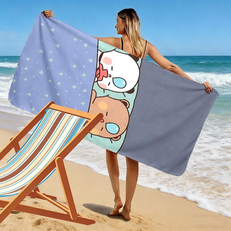Bear Panda Love Print Beach Towel Large Soft Quick Dry Towel For Beach Camping Swimming