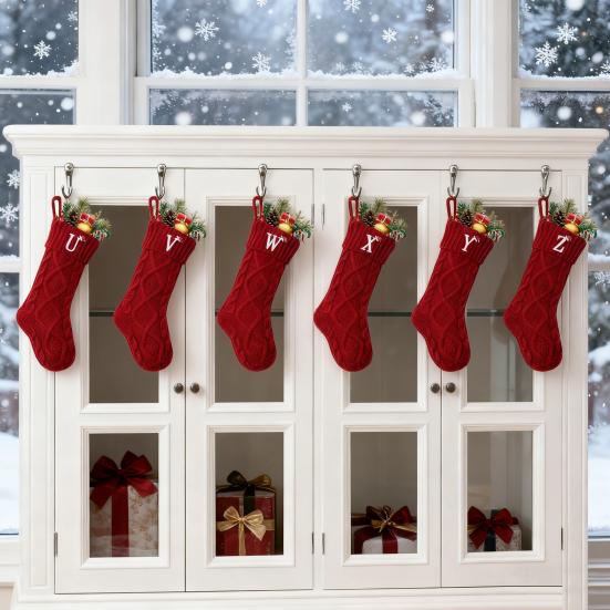 Christmas Stockings with Initials 18 Inches Large Embroidered Letter Christmas Stocking Monogram Knitted Stocking for Famliy Holiday Xmas Tree