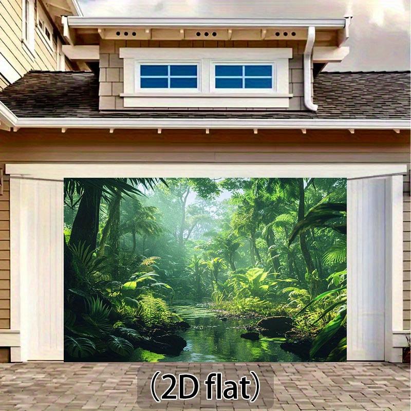 1 pièce de tissu de fond de ruisseau de forêt tropicale - végétation luxuriante, arbres et éléments aquatiques en arrière-plan