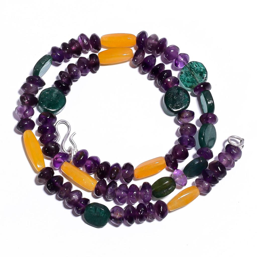 Natural Amethyst Mutli Aventurine Gemstone Smooth Beads Necklace 17" UB-4382 UB-4382