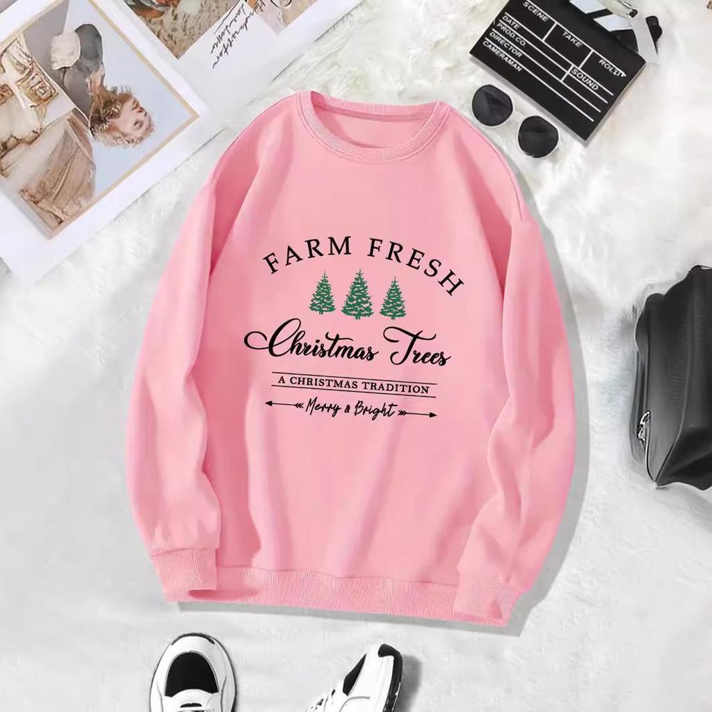 Women's Velvet Sweatshirt with Christmas Tree Print – Autumn/Winter Collection