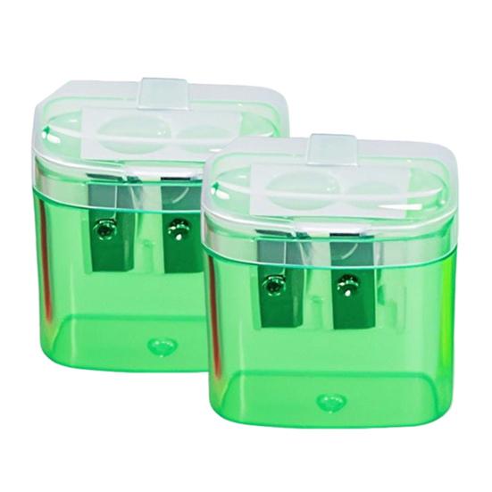 2Pcs Dual-Hole Pencil Sharpener with Lid Colored Manual Pencil Sharpener Cute Portable Students Pencil Sharpener for School Office