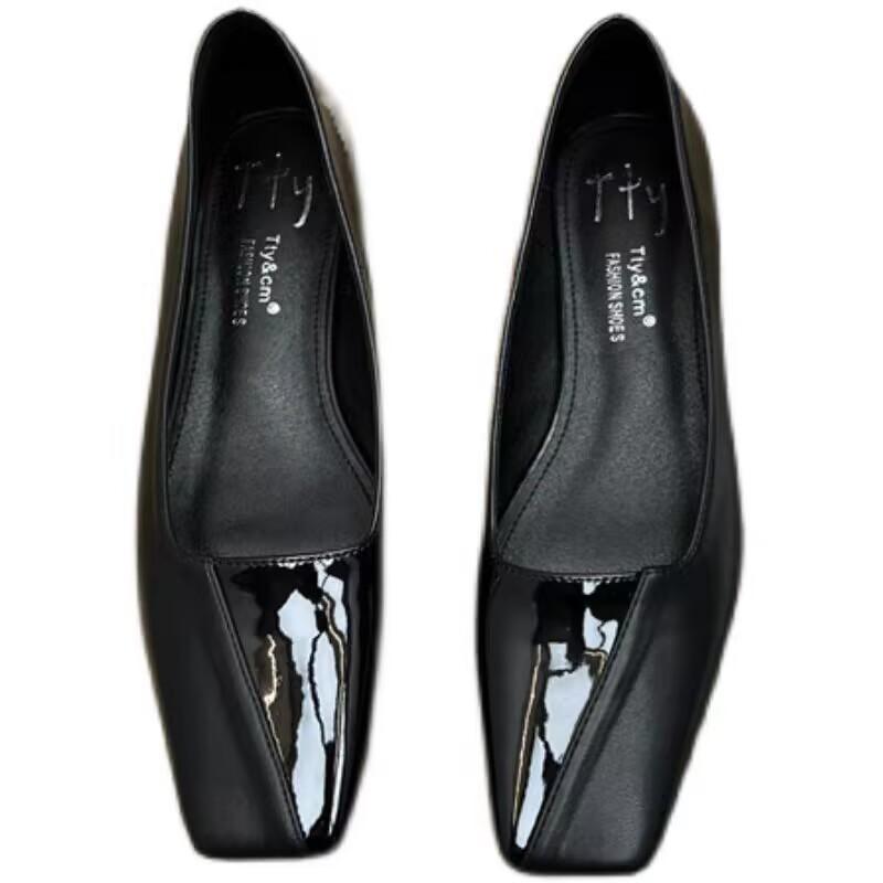 

Модная женская обувь на плоской подошве Весна Новинка Квадратный носок Мелкий вырез Сшивная Мягкая подошва Нескользящие Одинарные туфли 40