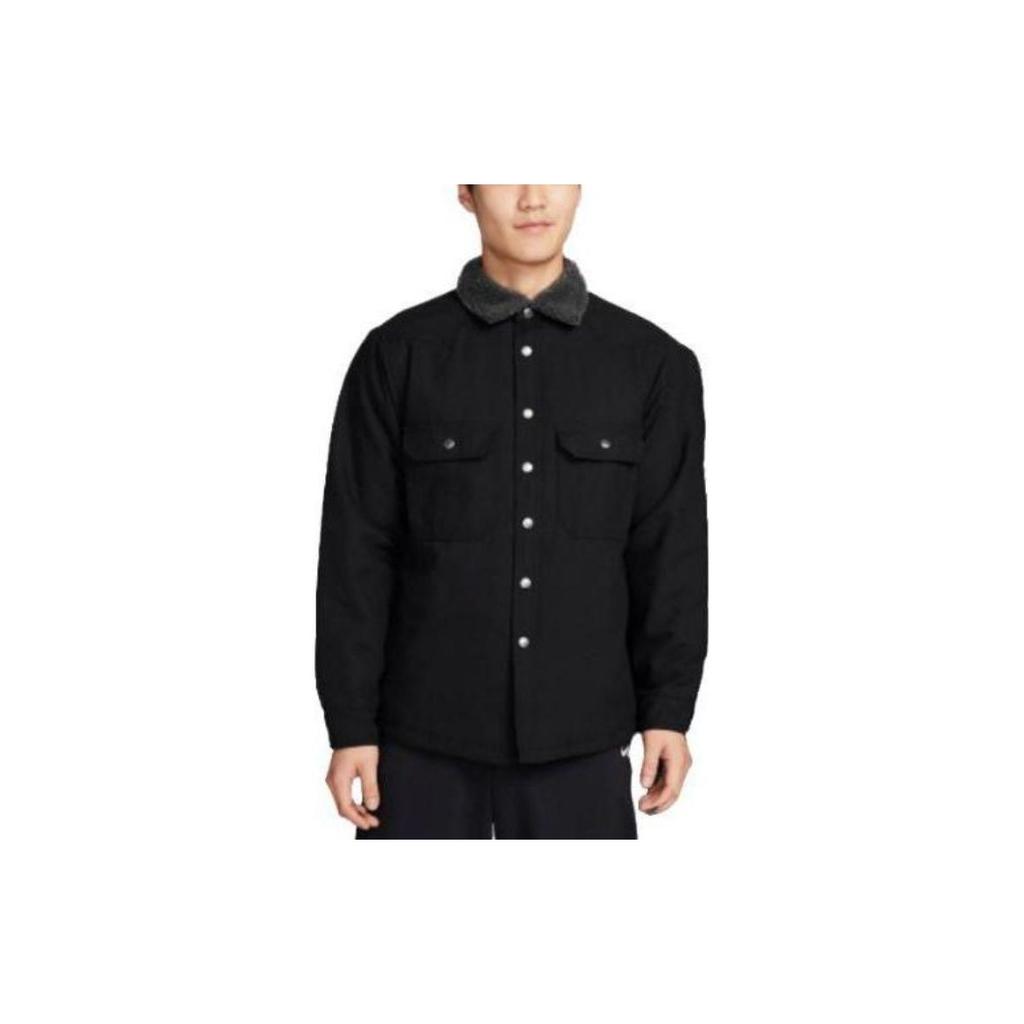 Nike Solid Color Single-Breasted Collar Long Sleeve Jacket Unisex Jackets Black FQ0513-010