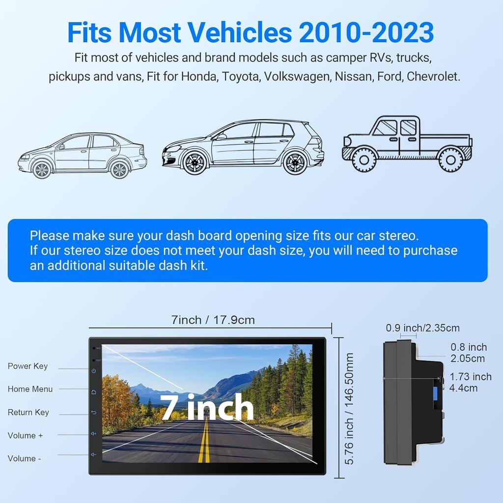 7' HD Double Din Car Stereo with CarPlay, Android Auto, Bluetooth, GPS, Backup Camera, 2+64GB, Voice Control