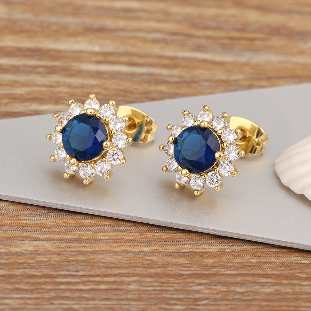 Nidin Korea Popular Flower Shape Inlaid Zircon Stud Earrings For Women Girls Daily Party Ear Jewelry Accessories Birthday Gift