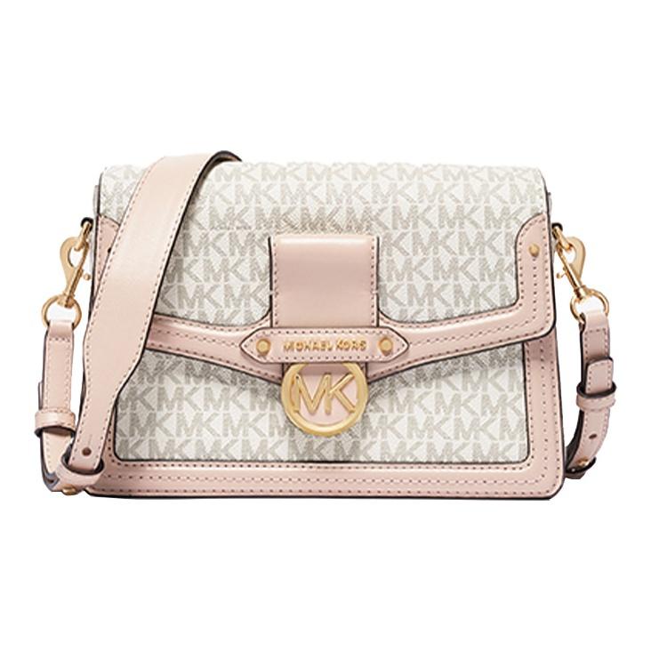 Michael Kors MK Jessie Monogram Color Block Flap Commuter Messenger Bag Women Shoulder Bag Vanilla-White Pink 30F9GI6L2B-173