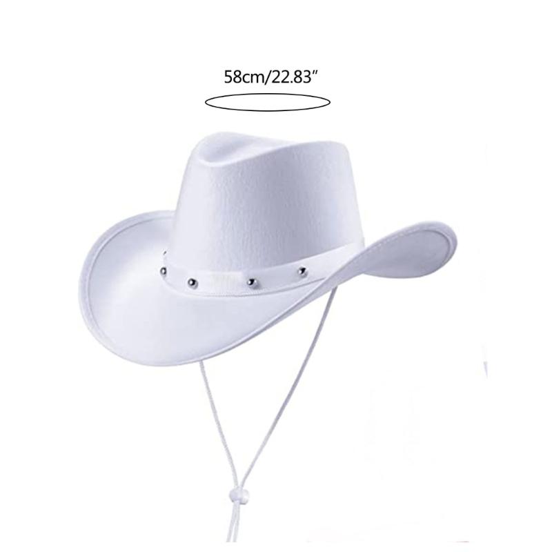Western Style Cowboy Hat One Size White Cowgirl Hats with Studs Unisex Costume Top Hats Fedora Hat Halloween Props Caps