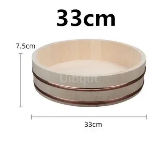 Korean Food Japanese Style Copper Edge Basin Big Bowl Bucket Cuisine Bibimbap Sashimi Sushi Wooden Barrel Mixing Rice Wood Spoon