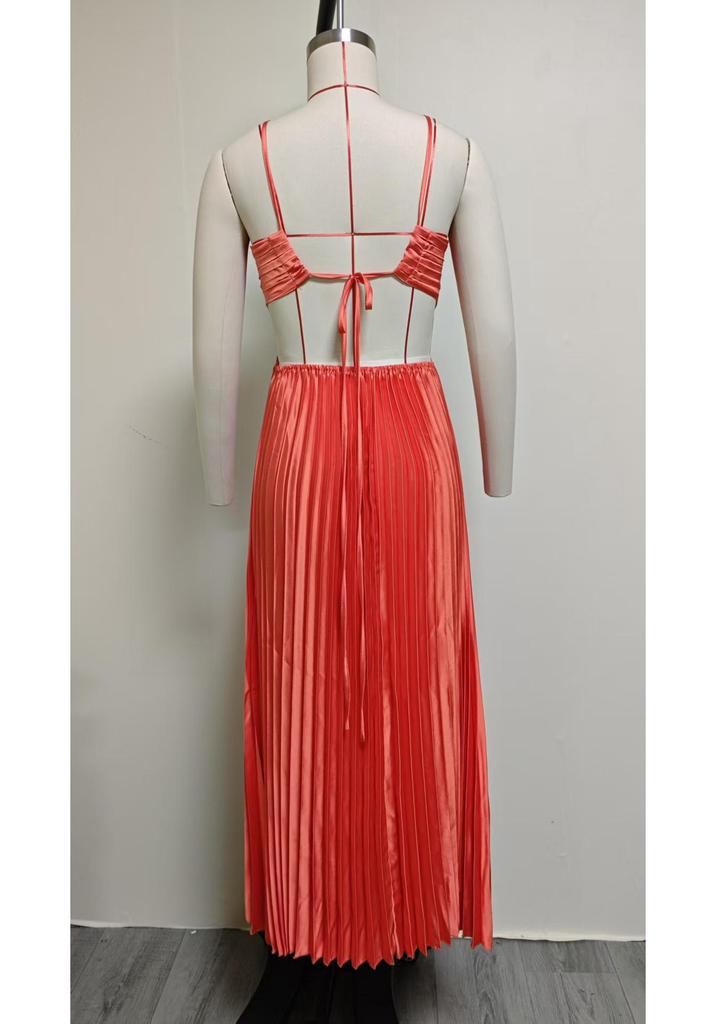 Europäisches/Amerikanisches Trägerloses Plissee-Neckholder-Kleid - Damen Sommer Einfarbig Ärmellos Strand Resort Kleidung