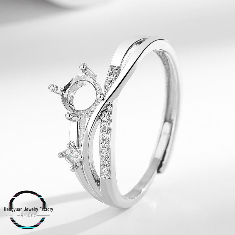 

Women s Copper Ring Setting with Round Huazi Diamond and Emerald Cabochon, Imitation 925 Silver. 5mm round