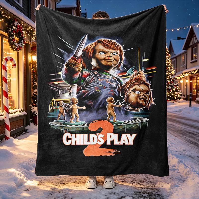 Chucky Pattern Blanket for Home Decoration, Bed, Sofa, Car Travel, Camping, Suitable for All Seasons, Birthday Christmas Gift