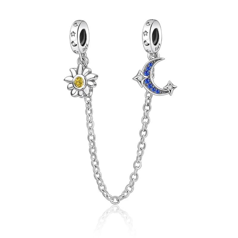 Copper Star Crescent Sun Earth Safety Chain Piece Fit Original Wrist Bracelet Beaded Designer Charms Necklace Female Jewelry