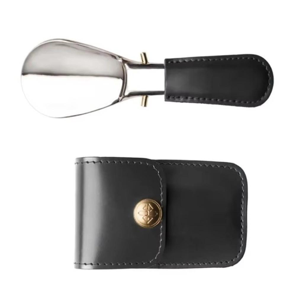 Leather Bag Elderly Person Folding Shoehorn PU Handle Portable Shoe Lifter Tool Office