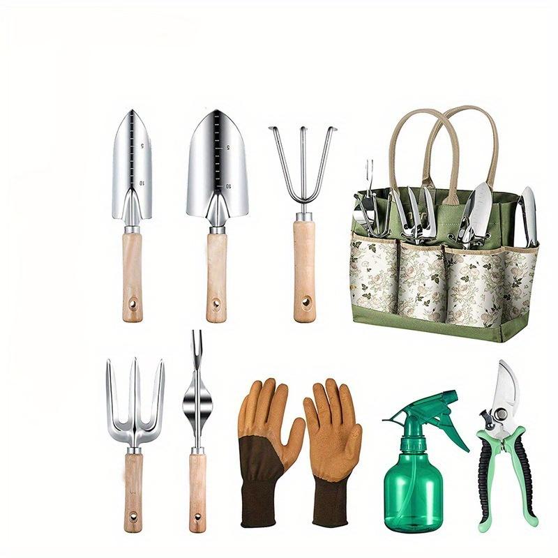 Wooden handle stainless steel garden tool set Gardening flower garden tool set