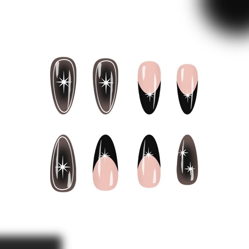 Packung mit 24 Gothic Punk Aufklebenägeln mit Kaffee-Blumenmuster, langlebige Kunststoff-Falschnägel für Frauen, für den täglichen Gebrauch, Party