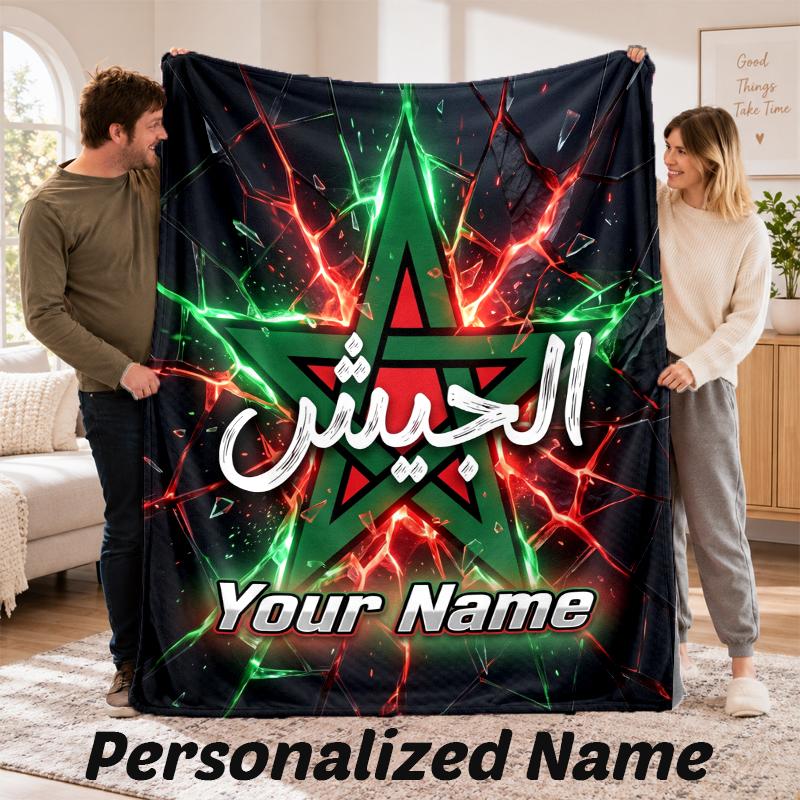 Morocco Football Personalized Flannel Blanket Custom Name Text Soft Throw Blanket Home Decor