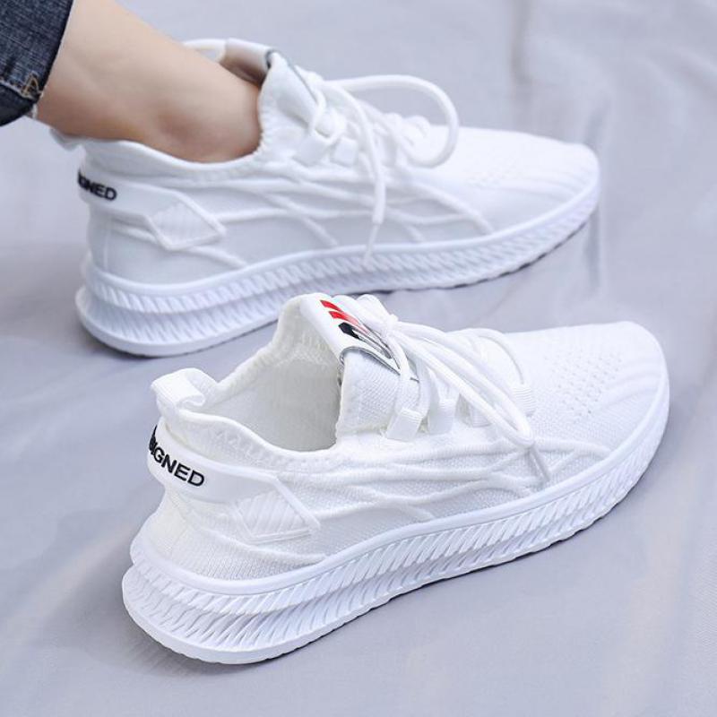 Red Mesh Casual Shoes Breathable Knitted Sneakers for Women Tennis Ladies Flat Sneakers Spring Lightweight Running Sports Shoes