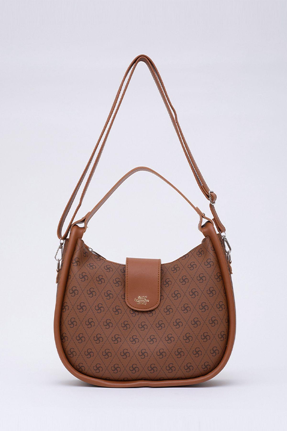 

Женская стильная и практичная сумка на плечо с принтом монограммы Tan Shk111 Сумка из искусственной кожи с двойным ремешком на молнии и сумкой для рук, рук и плеч L:23Э:30 Вт:10