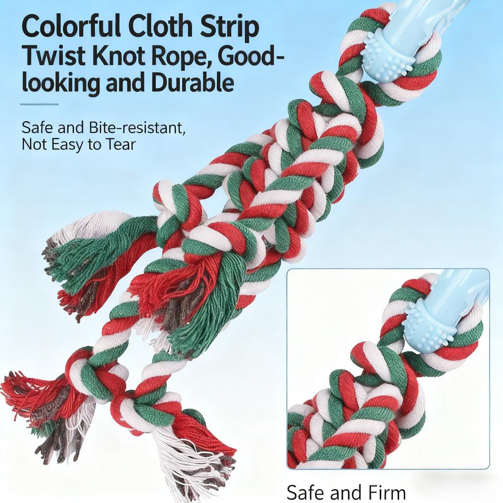 Neues Weihnachts-Welpen-SchleifspielzeugTPR+Baumwollseil Kauspielzeug Geeignet für Aggressive Kauer, Leicht zu Reinigen Indoor- und Outdoor-Zahnreinigungsspielzeug für Haustiere