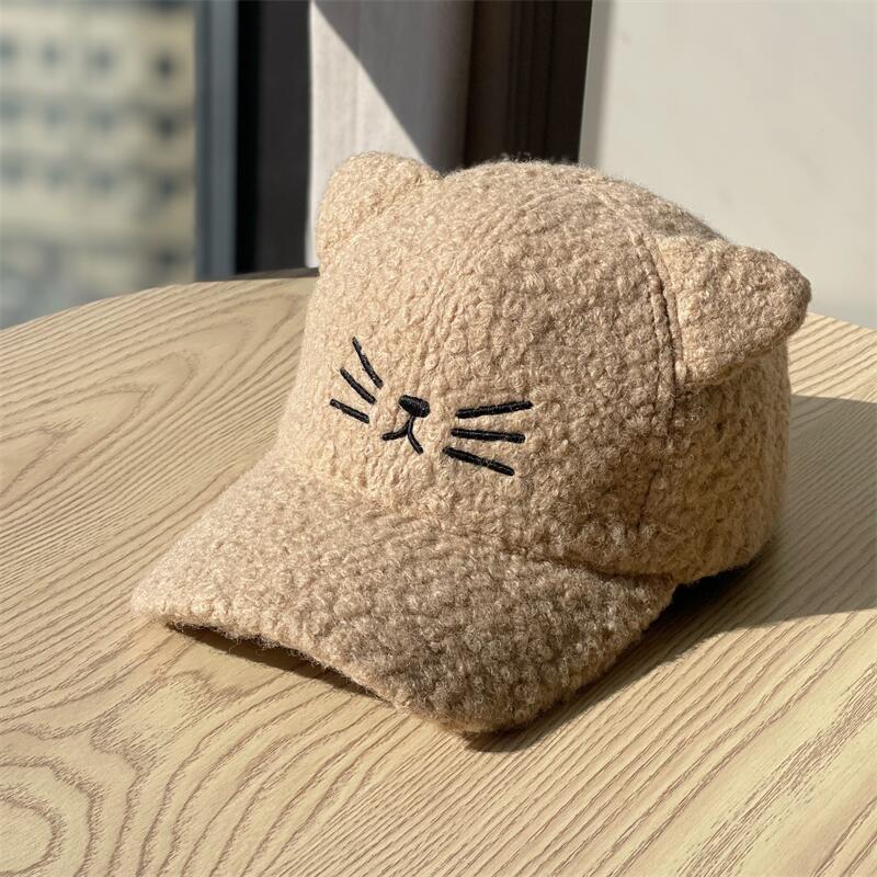Korean-style Cat Ear Baseball Cap for Women, Lamb Wool, New Autumn and Winter Trendy Thickened Warm Versatile Cute Duckbill Cap