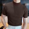 Men Casual Tshirts Summer Men Knitted Pullover Top Half Neck Polo Shirt Male Turtle Neck Solid Color Tops Tees