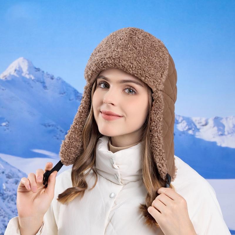Women Autumn Winter Warm Velvet Ear Protector Hat Cold Resistant Imitation Fur Hair Thicken Outdoor Cycling Bomber Hat Sweet Cute Lei Feng Hat