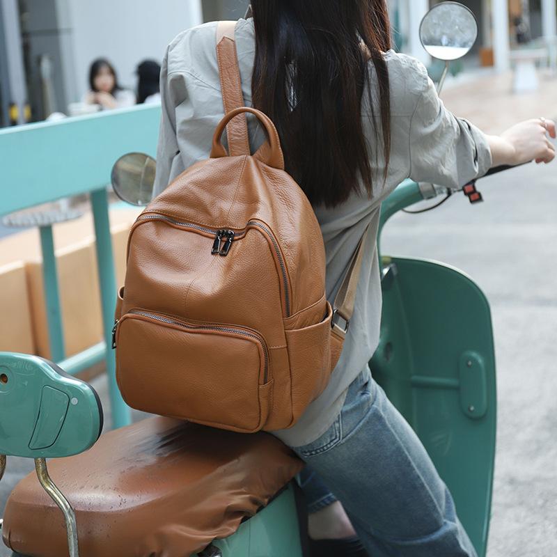 Vintage Echte Leder Reise Rucksack Damen Rindsleder College Stil Schultasche