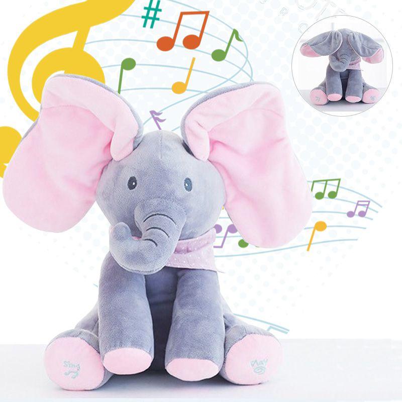 

Adorable Peek-a-boo Elephant Singing Baby Plush Toy For Kids In Pink And Gray Pink Gray