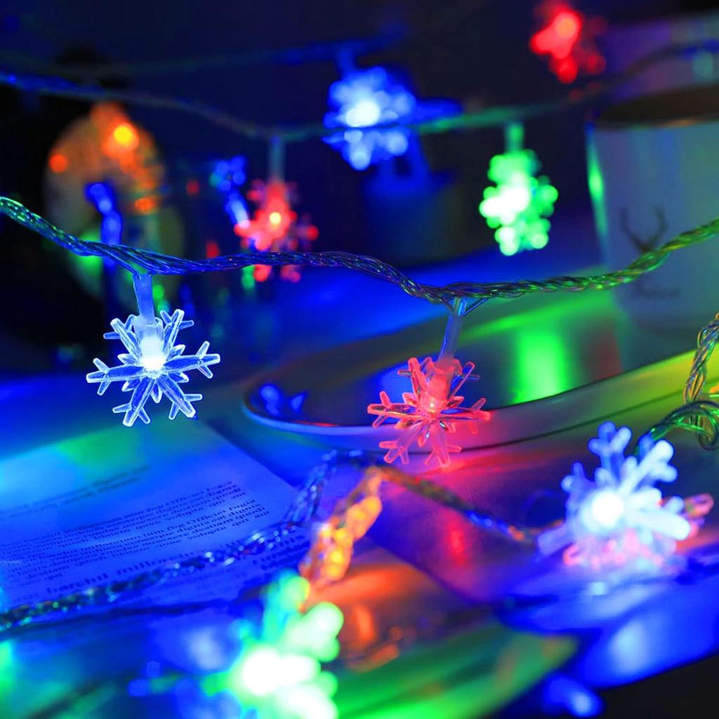 Dazzle Bright Christmas Snowflake String Lights, 2 Pack Total 100LED 50FT Battery Operated Christmas Lights with 8 Lighting Modes for Indoor Outdoor