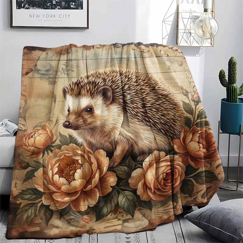 1 pièce Couverture en Flanelle Imprimé Floral Rétro Animal, Haute qualité Toutes Saisons, Décoration de Maison, Chaleur et Confort, Parfait pour les Cadeaux de Noël
