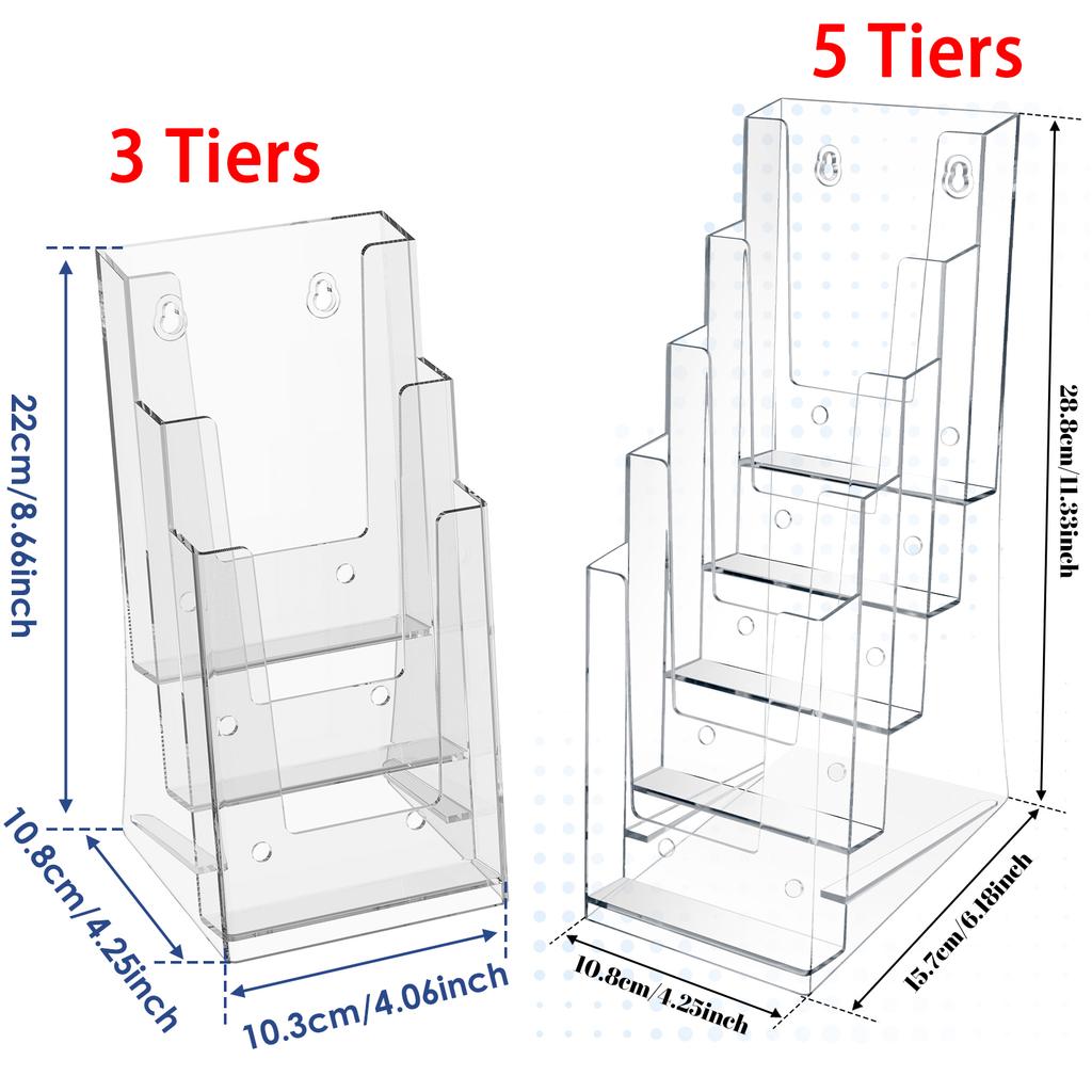 2 Stück 3/5 Etagen Broschürenhalter Klar Literaturständer Tisch Flyer Prospekt Aufbewahrungsregal Büro Karten Notizhalter